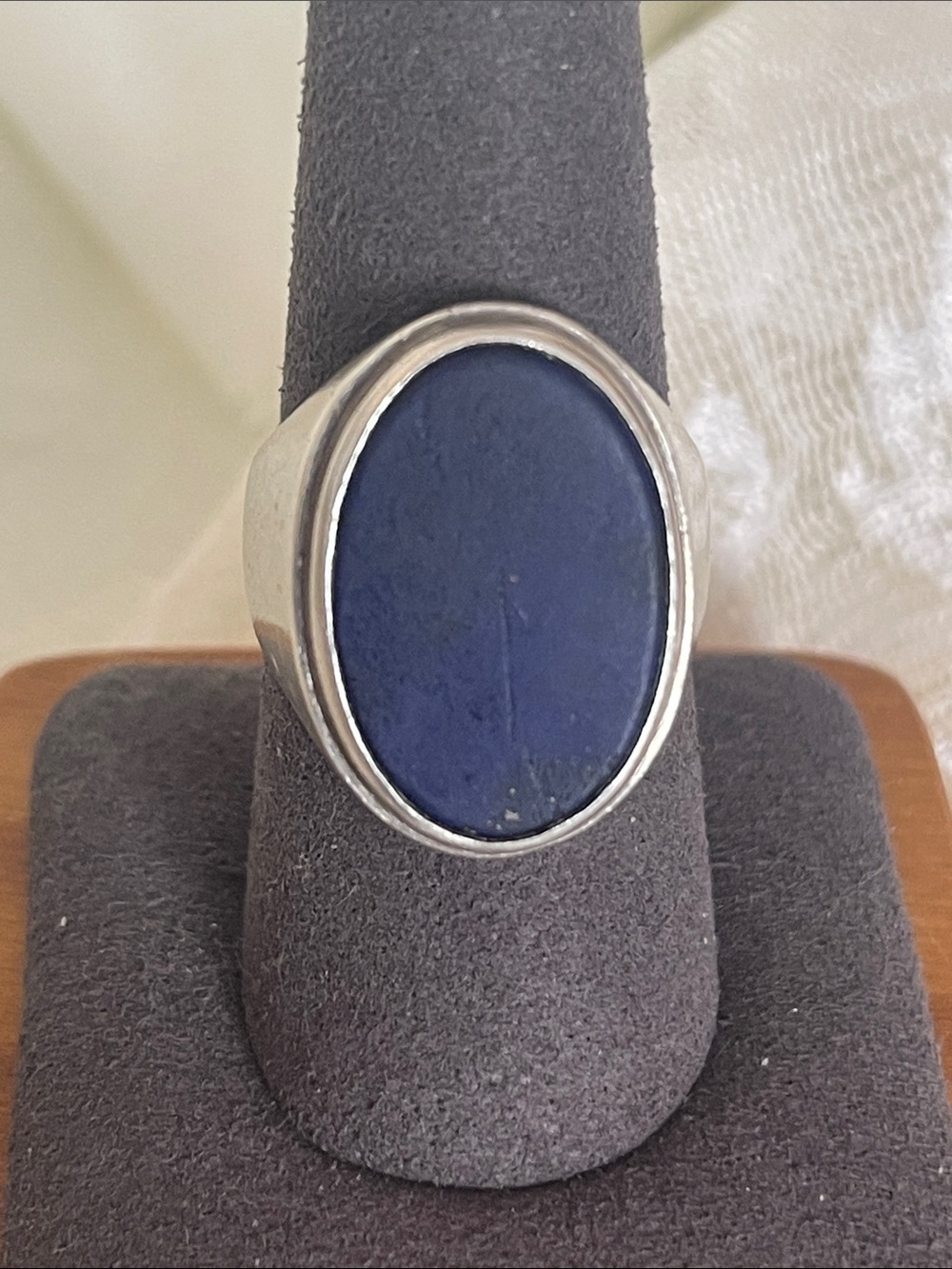 Women’s Oval Blue Lapis Stone Ring in Polished Sterling Silver